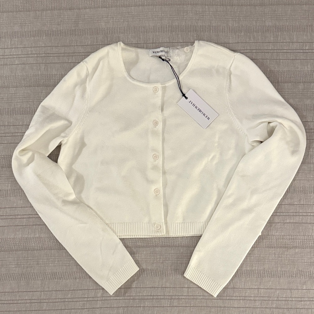 NWT WeWoreWhat Off-White Jersey Knit Cropped Cardigan Perfect for Spring! 💐